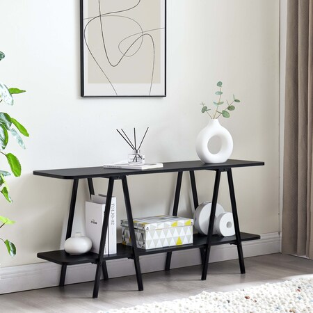 Manhattan Comfort Celine Side Table Console in Black 25547-BK